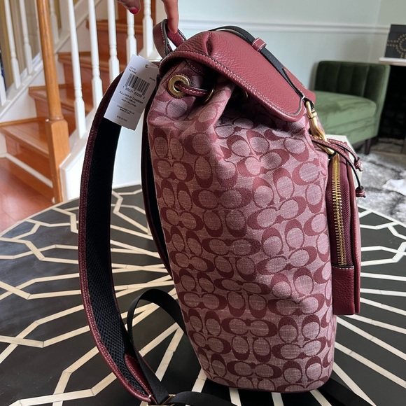 Coach Wine Sullivan Backpack In Signature Chambray - Picture 10 of 17